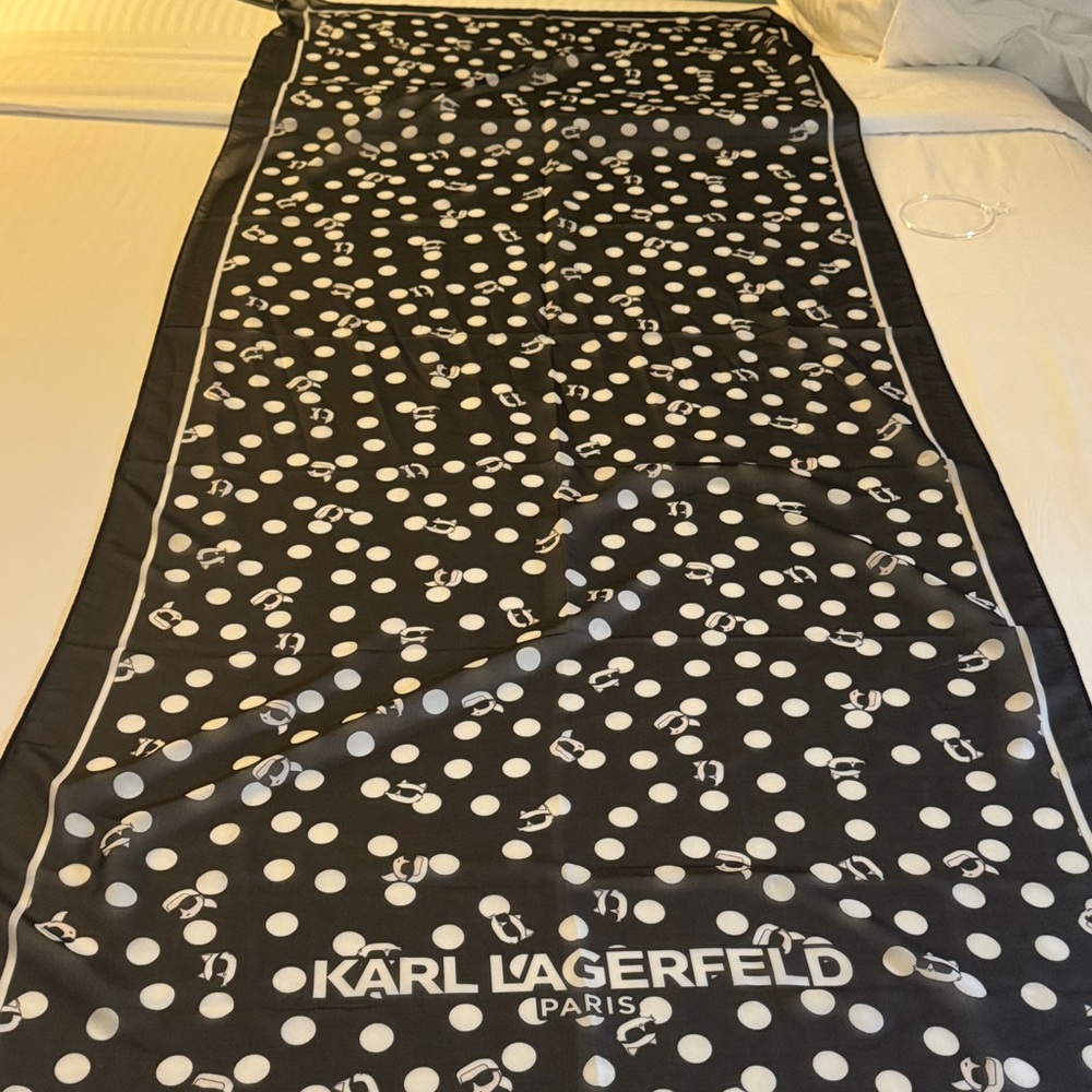 Karl Lagerfeld Black Scarf with White Dots - Picture 9 of 9